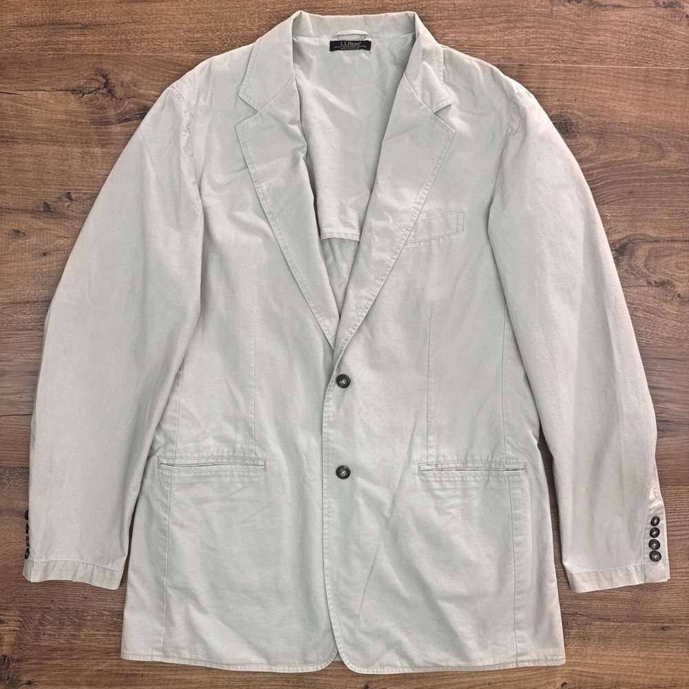 LL‎ Bean 42 Tall Cotton Blazer Sport Field Coat Button Khaki Cotton Twill OKU60